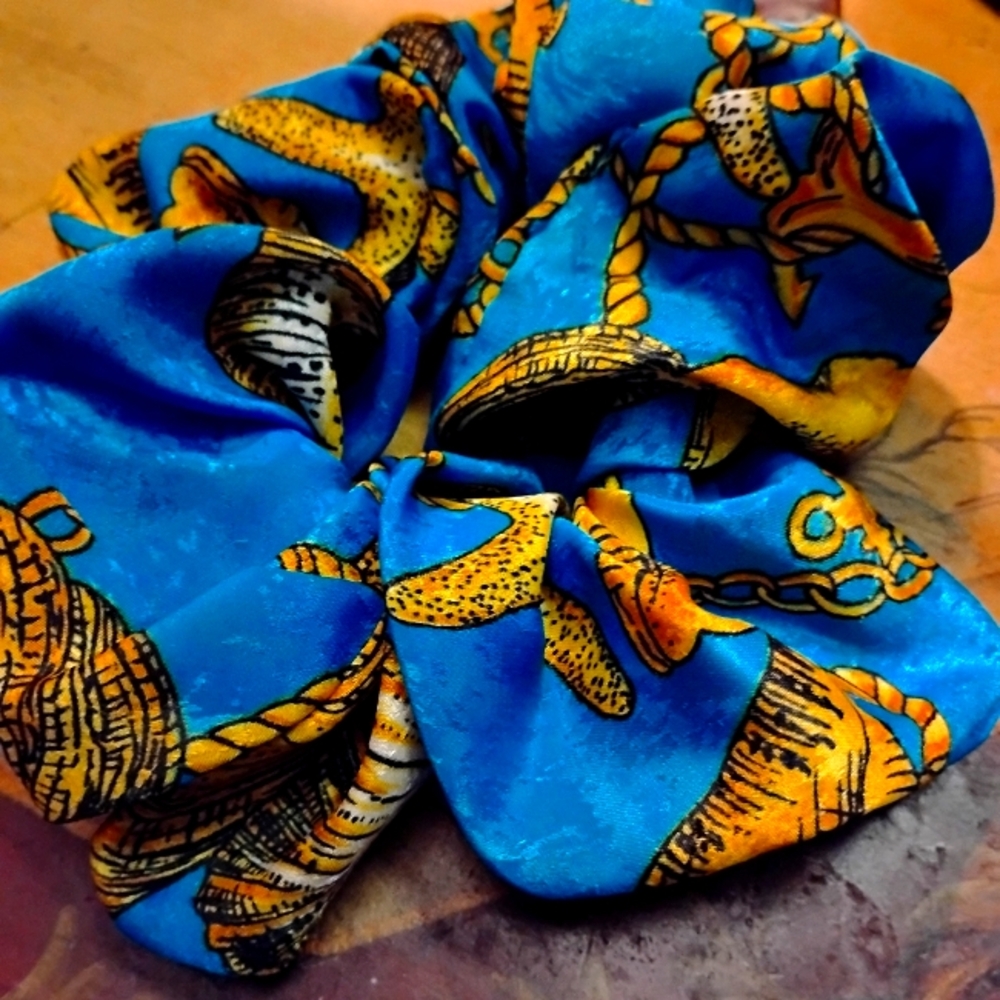 Vibrant Blue and Gold Scrunchie